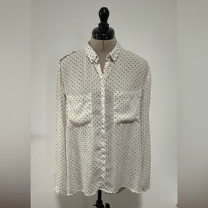 White Polka Dot Button-Up Blouse